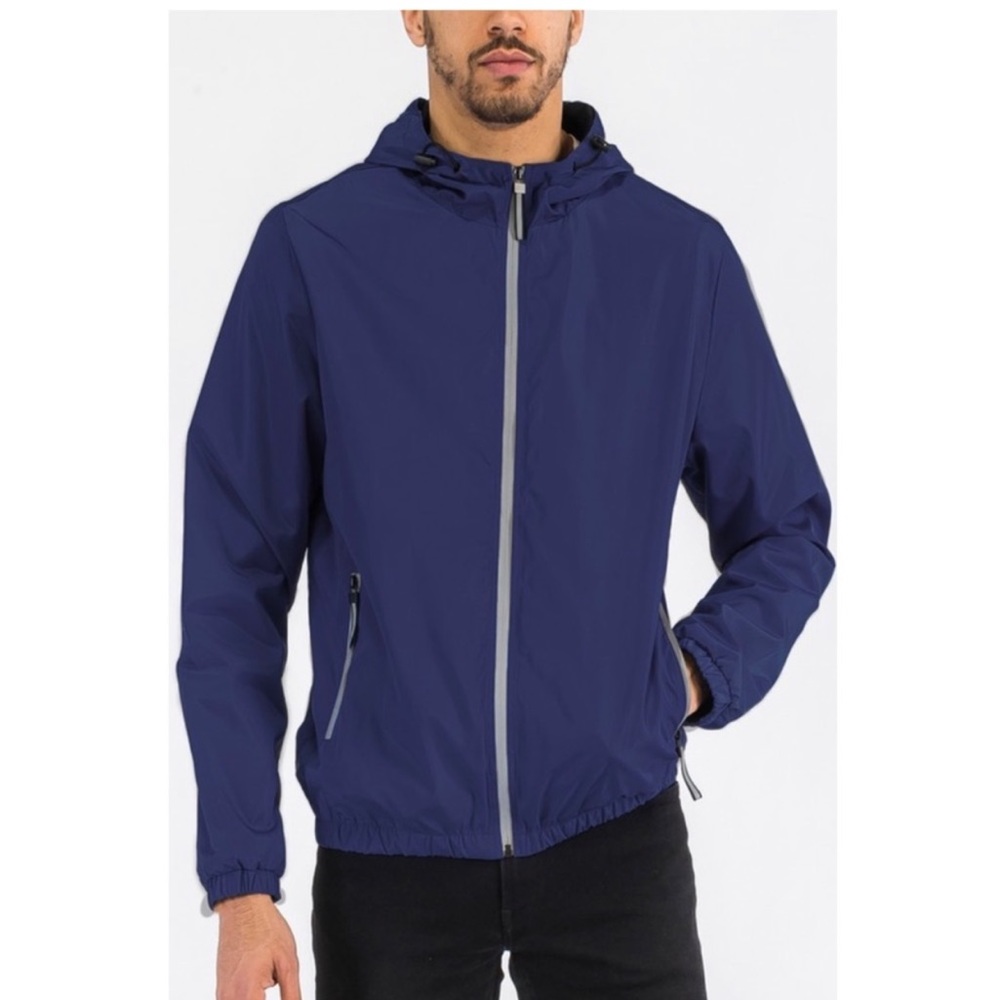 MENS NAVY BLUE REFLECTIVE WINDBREAKER JACKET - Picture 4 of 7